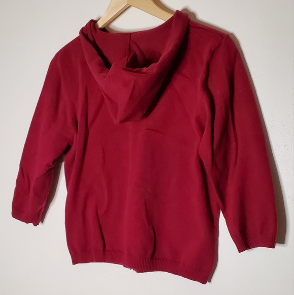 Burgundy Flat Knit Basic Casual Zip-Up Hoodie Sweather with Pockets - Picture 4 of 12
